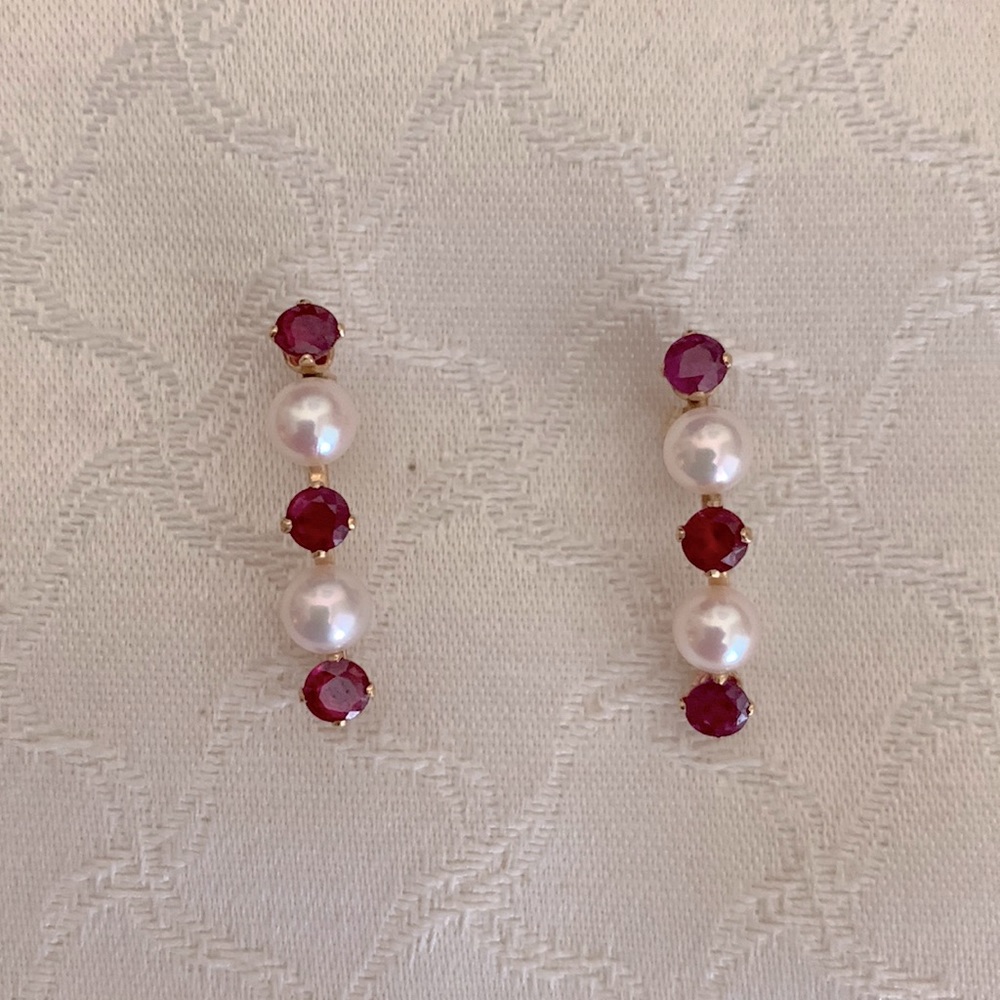 Pearl ruby 14k gold earrings